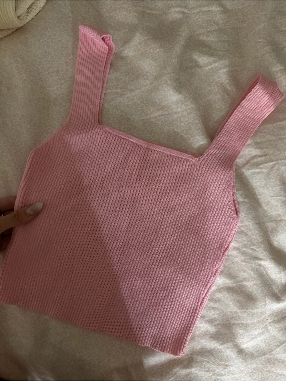 Pink Ribbed Square-Neck Tank Top
